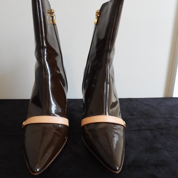 Louis Vuitton Brown Patent Leather Boots Sz 37 - Picture 1 of 15